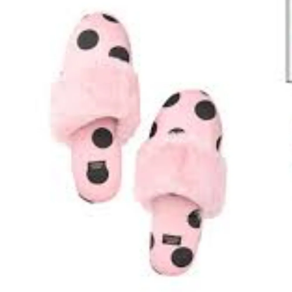Victoria secret  pink  polka dots silky satin  slippers New